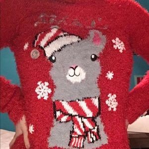 Red llama sweater